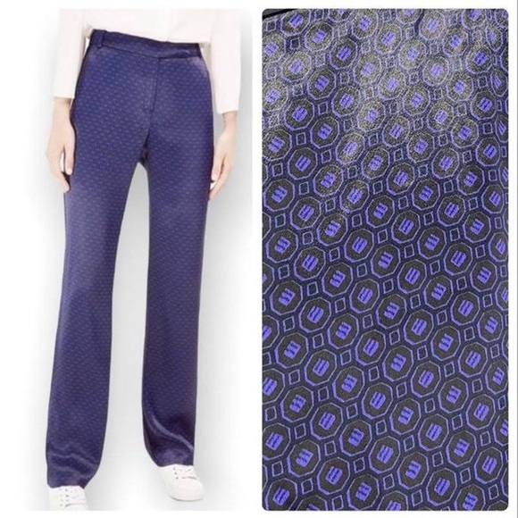 Massimo Dutti Purple Satin Trousers Geometric Pattern New Pants Size 6 - Picture 2 of 16